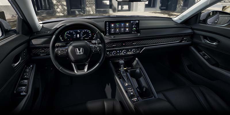 Interior view of a 2024 Honda Accord with black leather seats