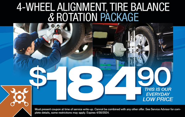ALIGNMENT, TIRE BALANCE & TIRE ROTATION PACKAGE